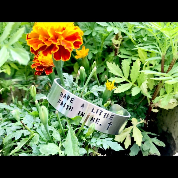 Hand stamped adjustable metal cuff bracelet